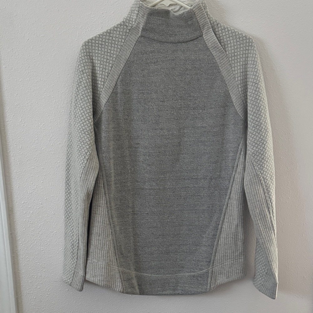 Prana Light Gray Women's Snap Cowl Neck, Tunic Length Sweater